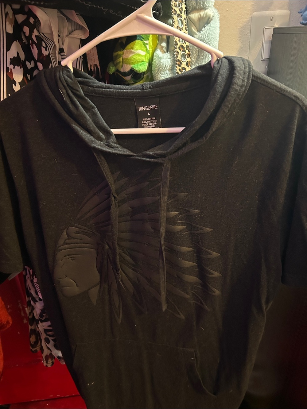 Ring of Fire Black Short-Sleeve Hoodie with Tonal Headdress